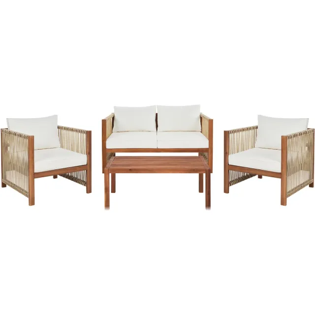 Beliani ANTRIA - Loungeset 4-zits - Lichthout/Beige - Acaciahout Bruin