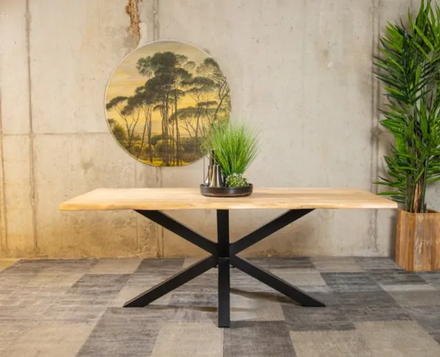 Meubelplaats Boomstam eettafel massief acaciahout met spinpoot - 240x100 cm Bruin