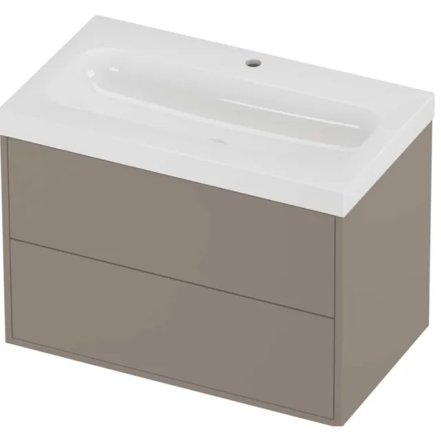 Proline Haga Badmeubelset Polystone Mezza 1 Kraangat Voor Grepen 80x46x58 cm Glans Wit Clay Beige