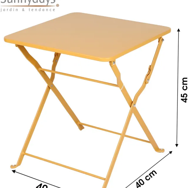 Sunnydays Tuin bijzettafeltje - inklapbaar - okergeel - metaal - 40 x 40 x 45 cm - vierkant - koffietafel - tuinset lage tafel - opvouwbaar