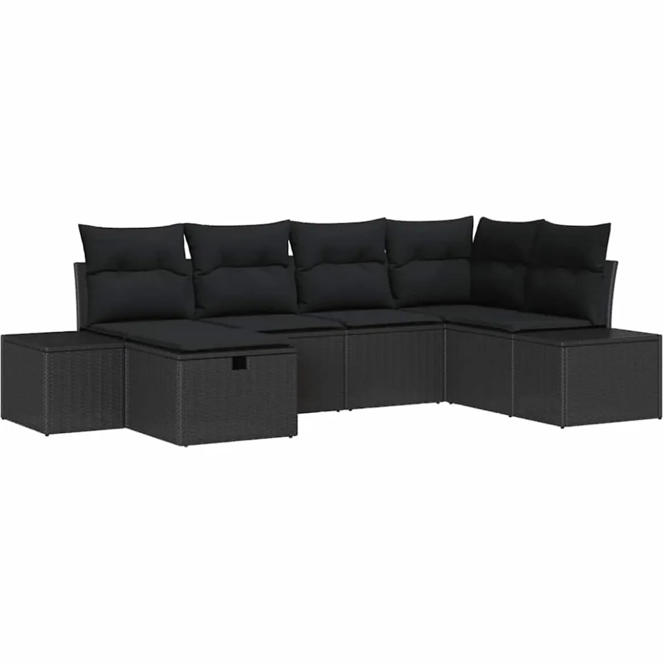 vidaXL Bankstel 6 st poly rattan Zwart