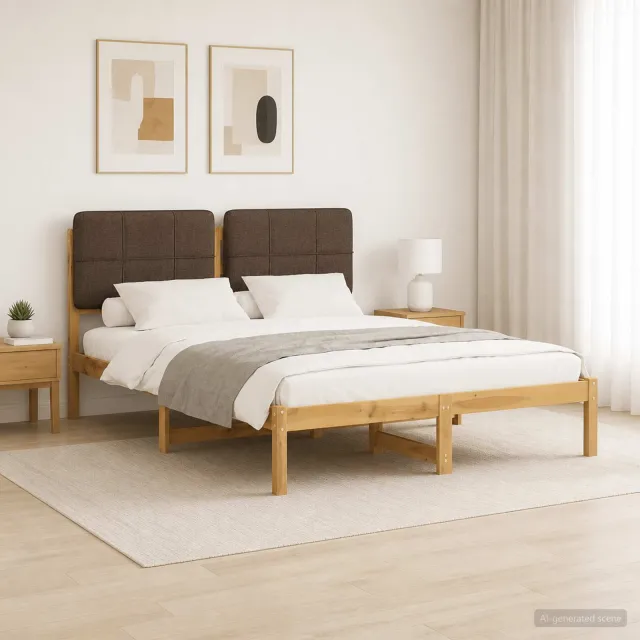 vidaXL Bedframe met gestoffeerd hoofdbord Whitewash en taupe Bruin
