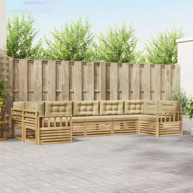 vidaXL Buiten bankenset 7 st 7-zits Wit en Beige Massief Acaciahout