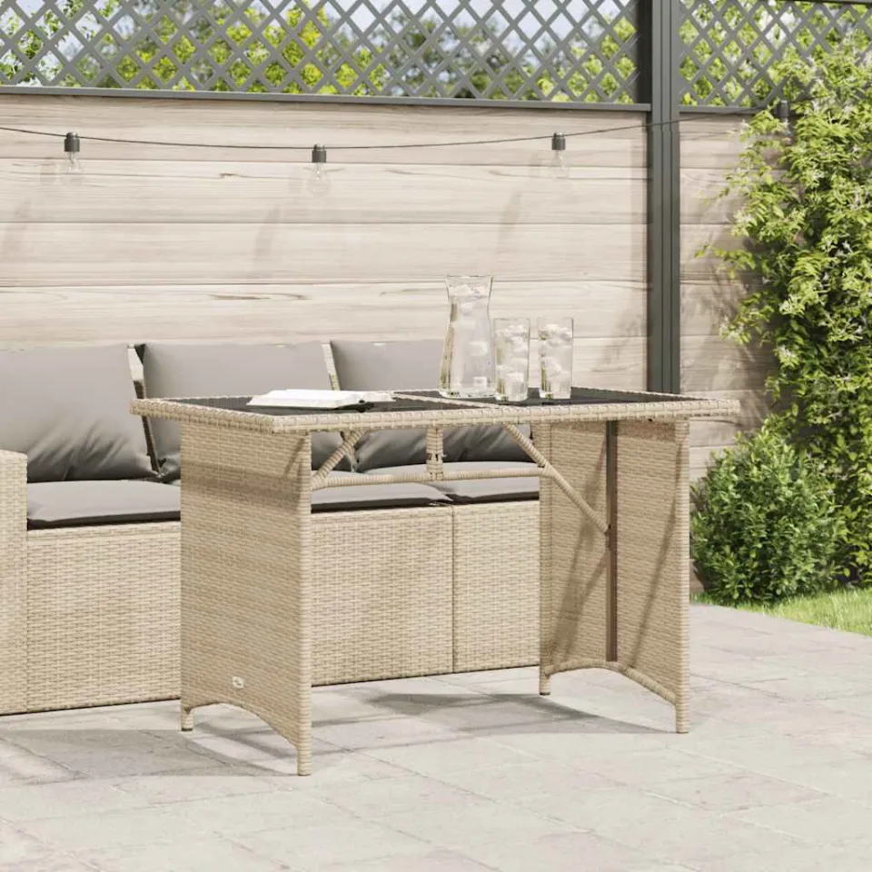 vidaXL Tuintafel met houten blad 110x68x70 cm poly rattan beige, foto 3