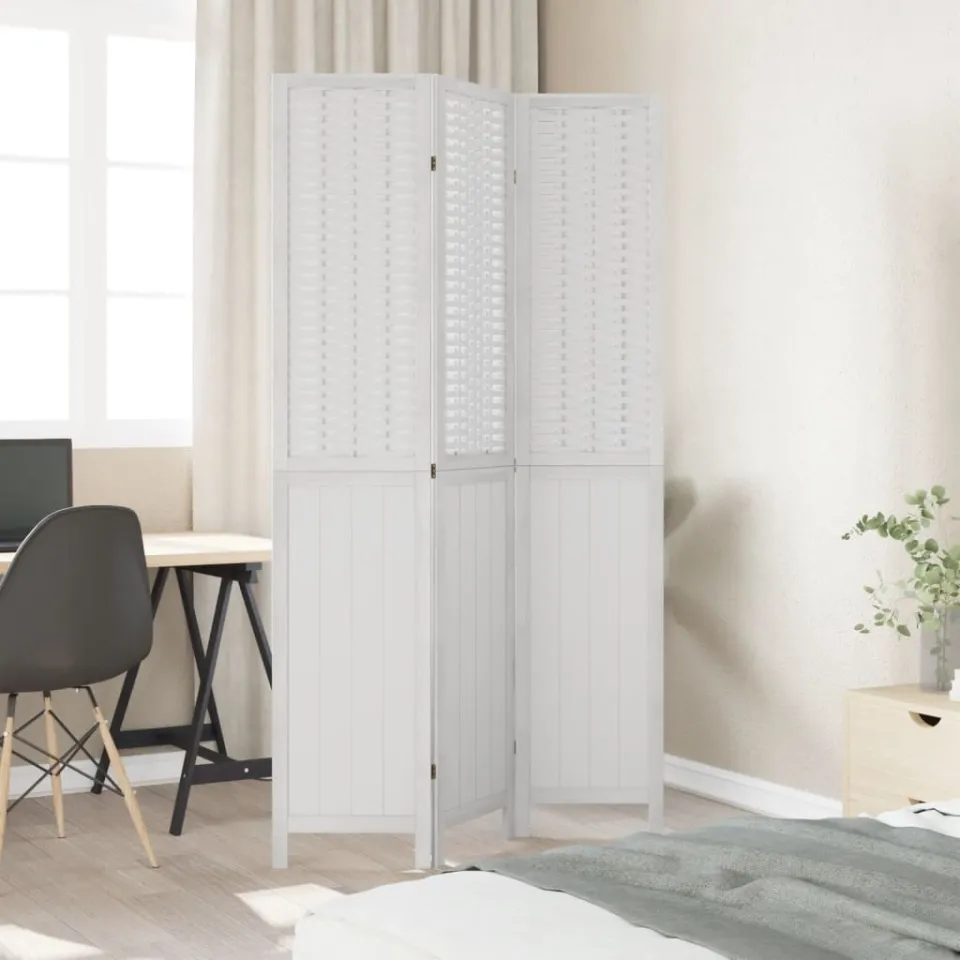 vidaXL Kamerscherm met 3 panelen massief paulowniahout wit, foto 3