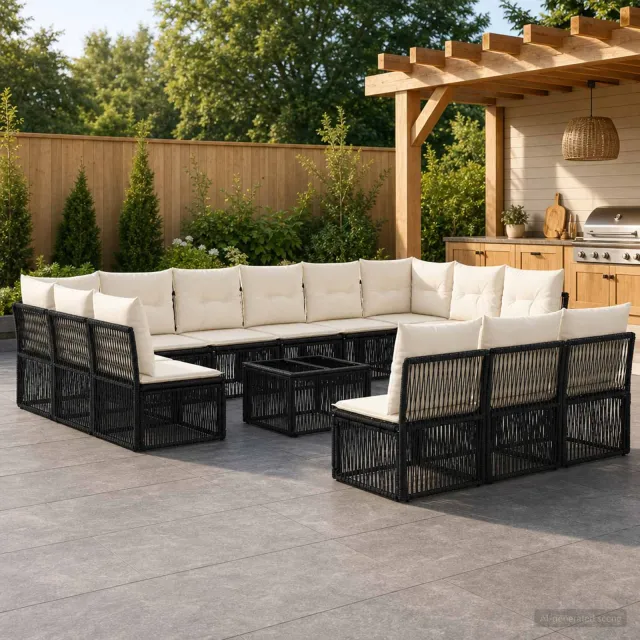 vidaXL Tuinbankenset 14 st Zwart poly rattan, foto 2