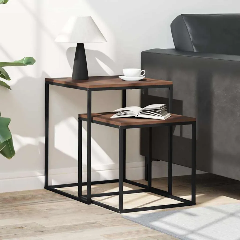 vidaXL Salontafelset 2 st bewerkt hout en metaal zwart, foto 3