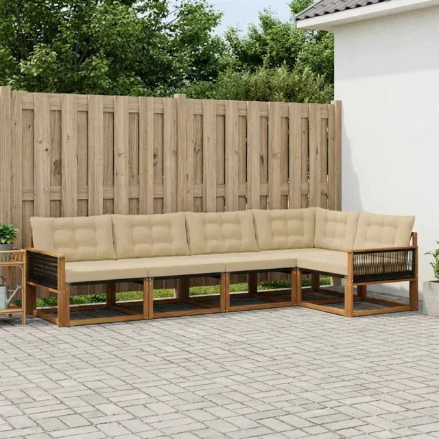 vidaXL Buiten bankenset 5 st 5-zits Natuurlijk en Beige