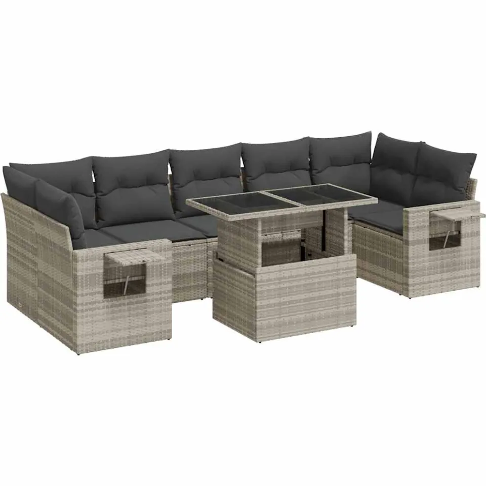 vidaXL 8-delige Loungeset met kussens poly rattan lichtgrijs grijs, foto 3