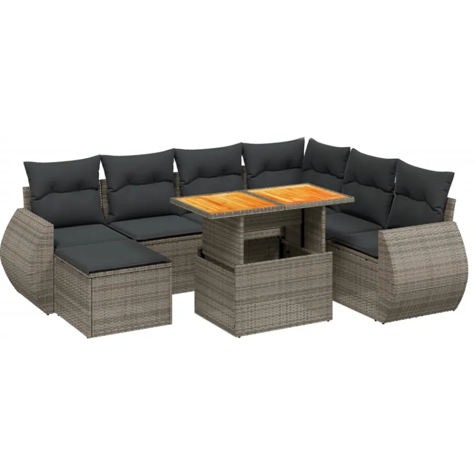 vidaXL 8-delige Loungeset met kussens poly rattan grijs, foto 3