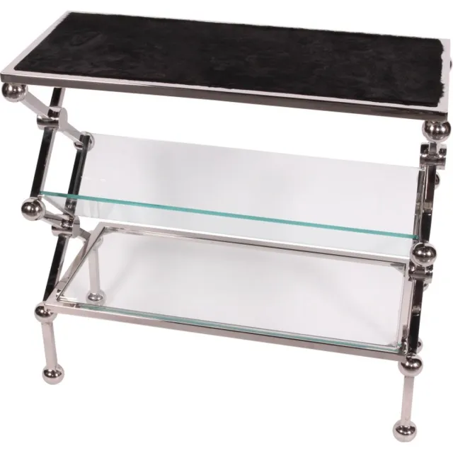 Baroque Tijdschriftenrek - Bijzettafel met Tijdschriftenrek 76 cm - Zilver - Staal & Glas - 82x35x76 - Steel+glass Silver
