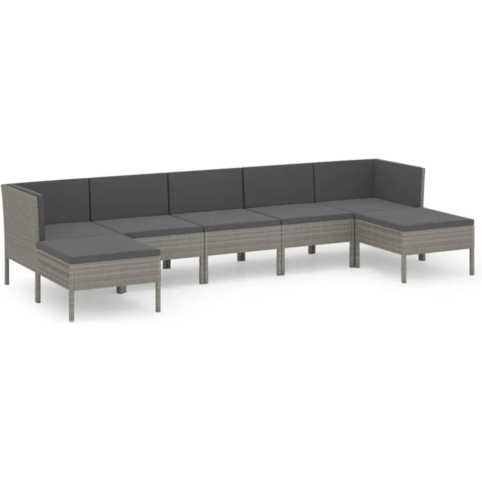 vidaXL 7-delige Loungeset met kussens poly rattan grijs, foto 3