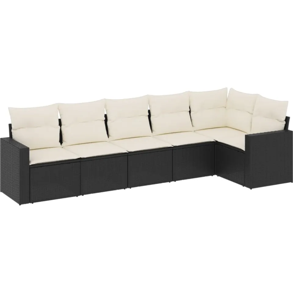 vidaXL 6-delige Loungeset met kussens poly rattan zwart, foto 3