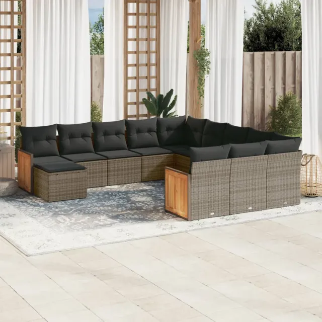 vidaXL 12-delige Loungeset met kussens poly rattan grijs, foto 2