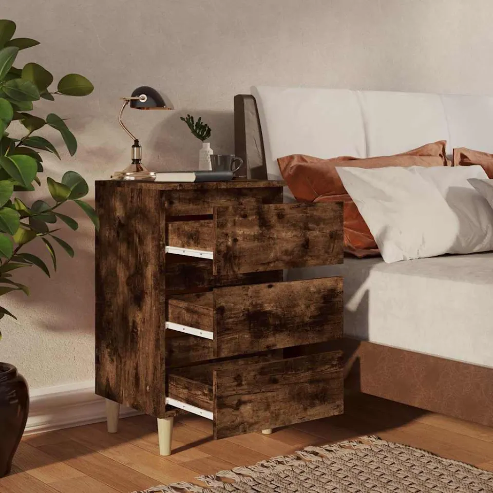 vidaXL Nachtkastje met houten poten 40x35x69 cm gerookt eikenkleurig, foto 4