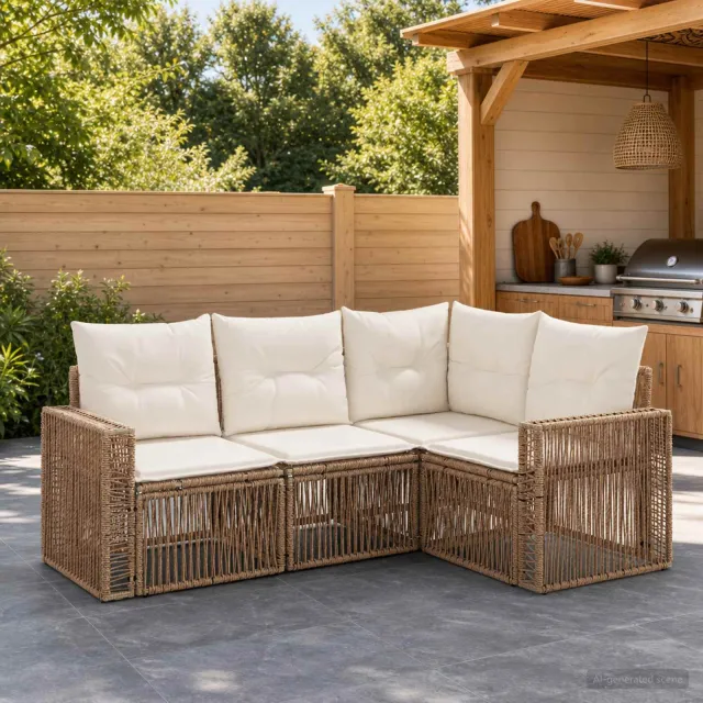 vidaXL Tuinbankenset 4 st 4-zits Beige en Crème Wit poly rattan, foto 2