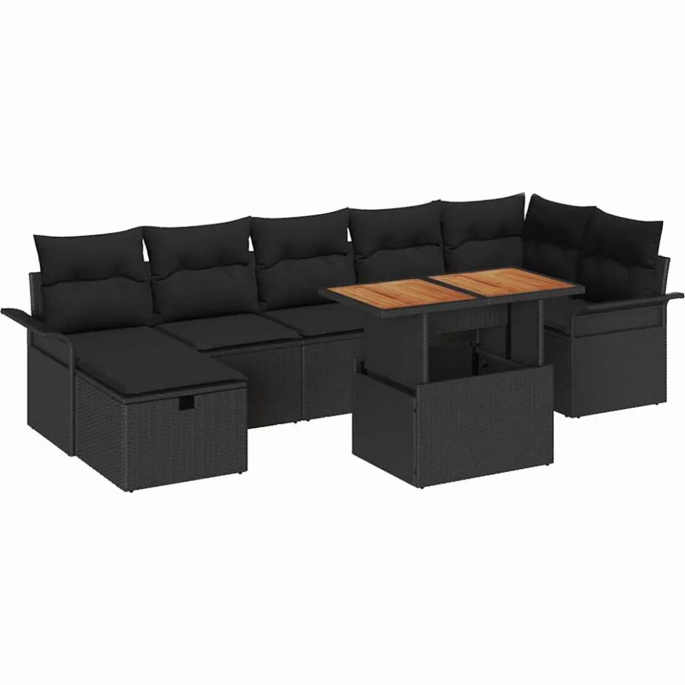 vidaXL Tuinbankenset 8 st Zwart poly rattan