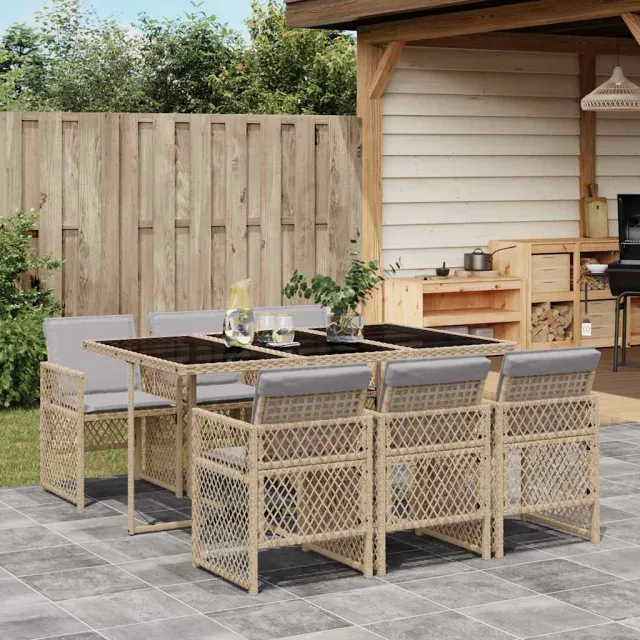 vidaXL 7-delige Tuinset met kussens poly rattan beige, foto 2