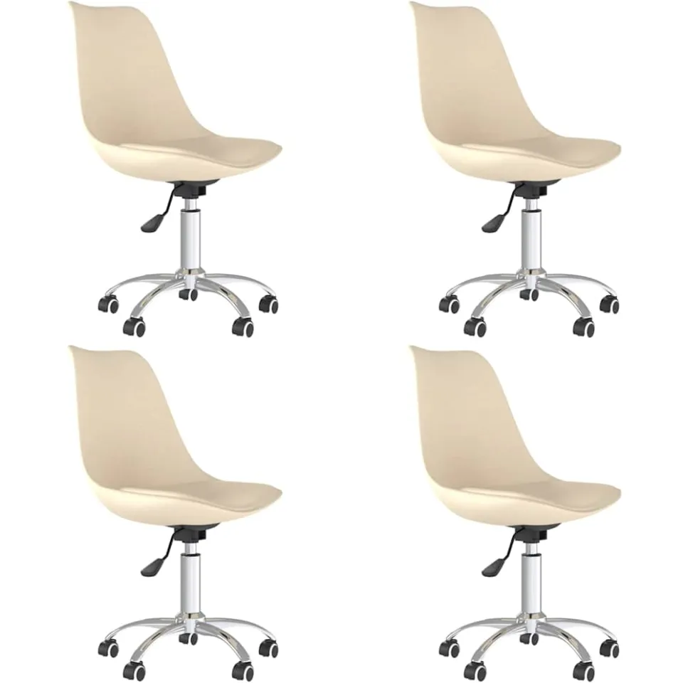 vidaXL Eetkamerstoelen 4 st draaibaar stof crèmekleurig, foto 3