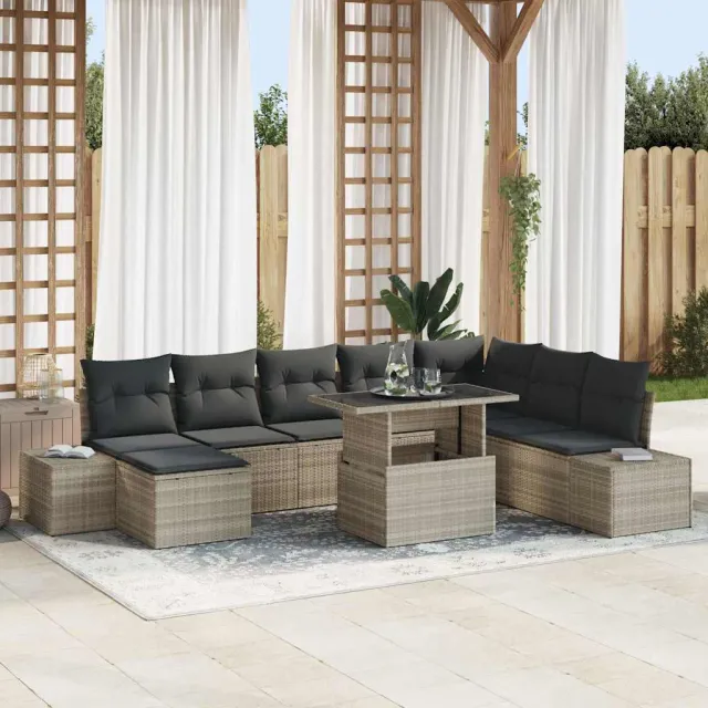 vidaXL Tuin Sofa Set 9 st Lichtgrijs poly rattan