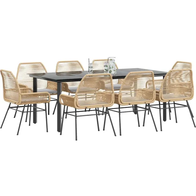 vidaXL 9-delige Tuinset met kussens poly rattan glas bruin