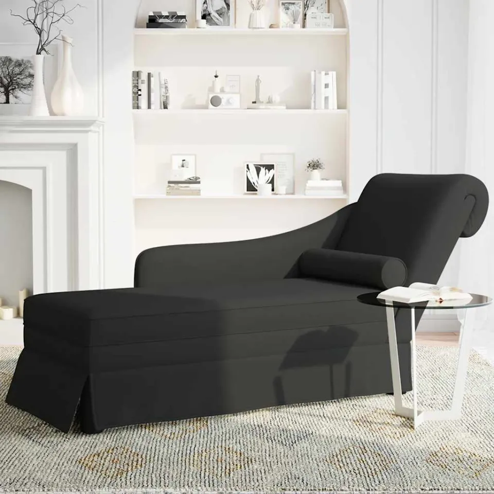 vidaXL Chaise longue met bolster en rechterarmleuning fluweel zwart, foto 3