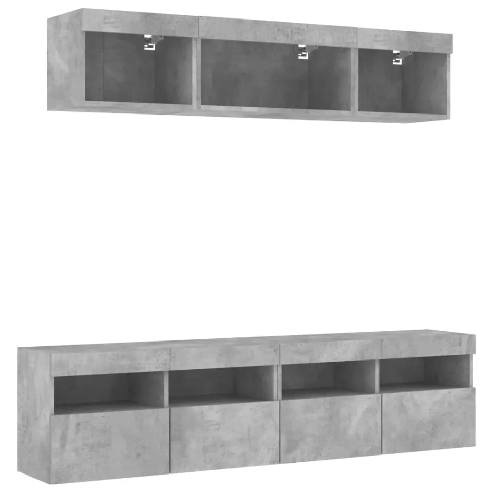 vidaXL 5-delige Tv-wandmeubelset met LED bewerkt hout betongrijs grijs, foto 4