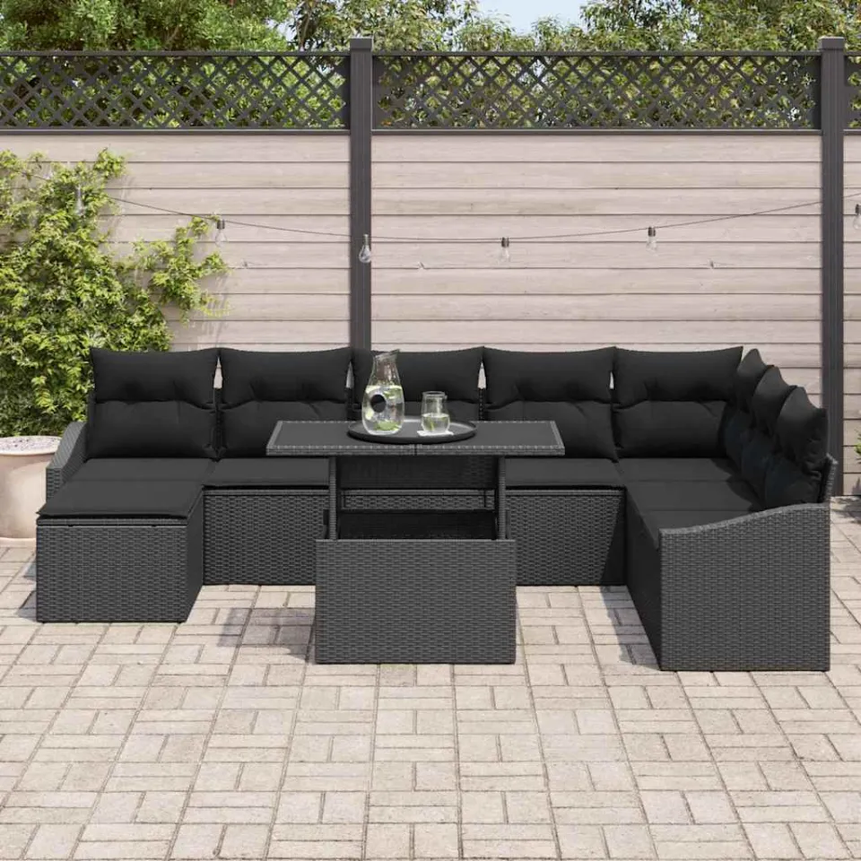 vidaXL Tuin Sofa Set 9 st Zwart poly rattan, Gepoedercoat staal, foto 3