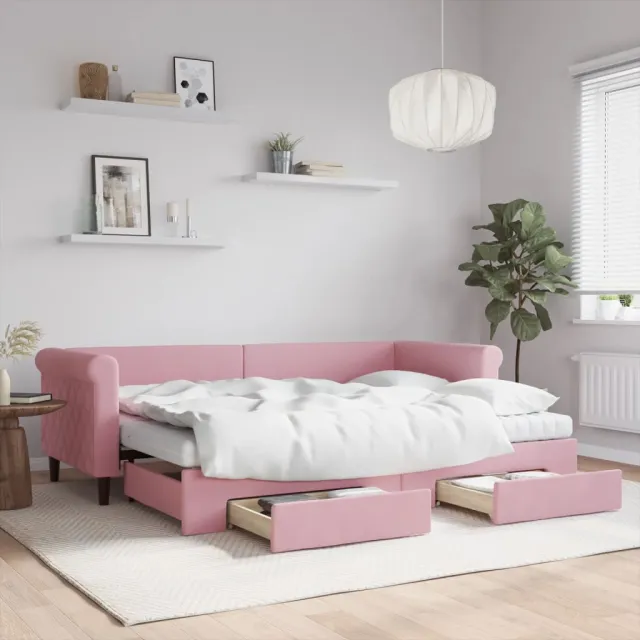 vidaXL Slaapbank met onderschuifbed en lades 80x200 cm fluweel roze