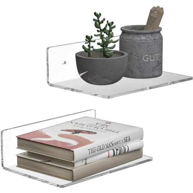 Sezanrpt 23cm transparante wandplank, kleine zwevende plank van acryl voor aan de muur, wanddisplayplanken voor thuisgebruik, kamerdecoratie, ruimtebesparend, organizer voor individuele onderdelen, 2-pack multi