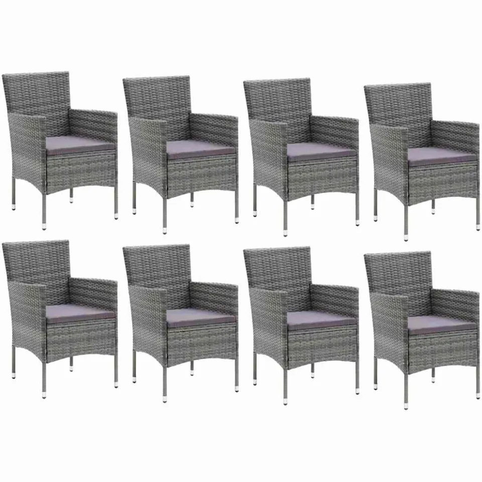 vidaXL 9-delige Tuinset met kussens poly rattan grijs