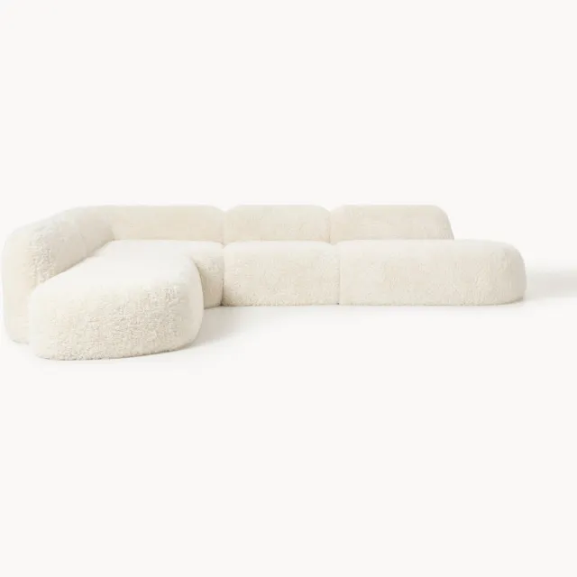 Westwing Collection XL modulaire teddy-hoekbank Wolke (4-zits) met chaise longue Wit
