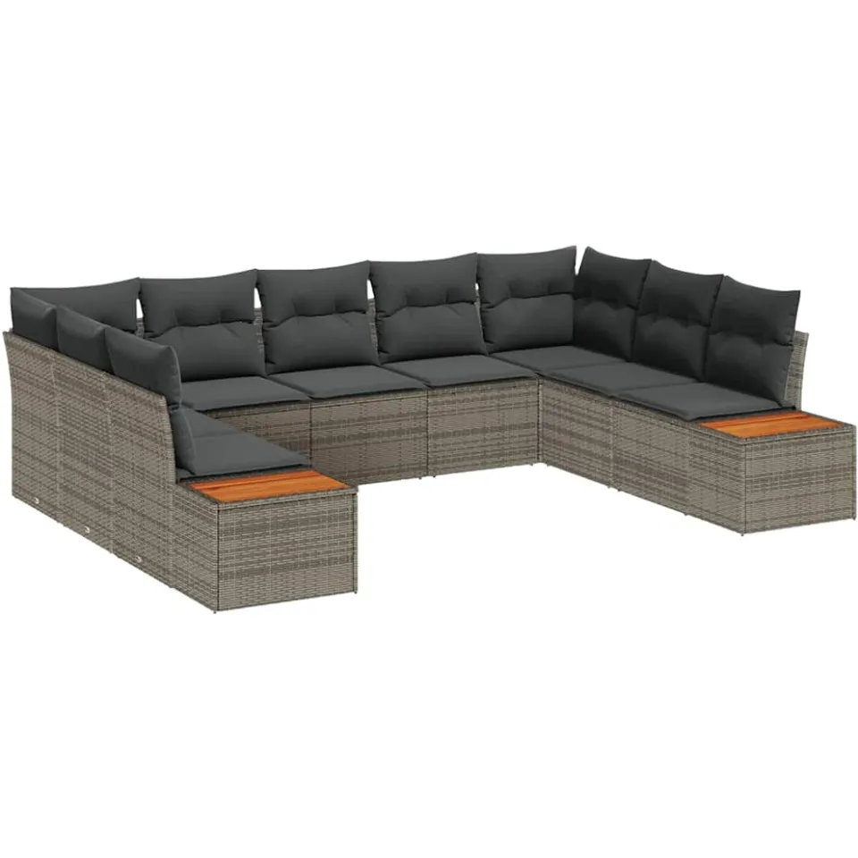 vidaXL Tuinbankenset 9 st Grijs Poly riet