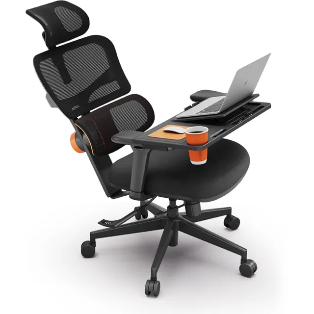Newtral NT001 Ergonomische Bureaustoel – Hoge Rugleuning, Adaptieve Lendensteun, 3D Armleuningen, 96°-136° Kantel, Afneembare Workstation – Zwart