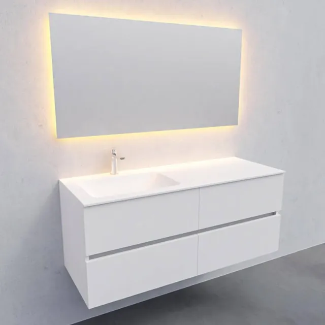 Boss & Wessing Badkamermeubel Solid Surface AQS Oslo 120x46 cm Links Mat Wit 4 Laden Boss & Wessing