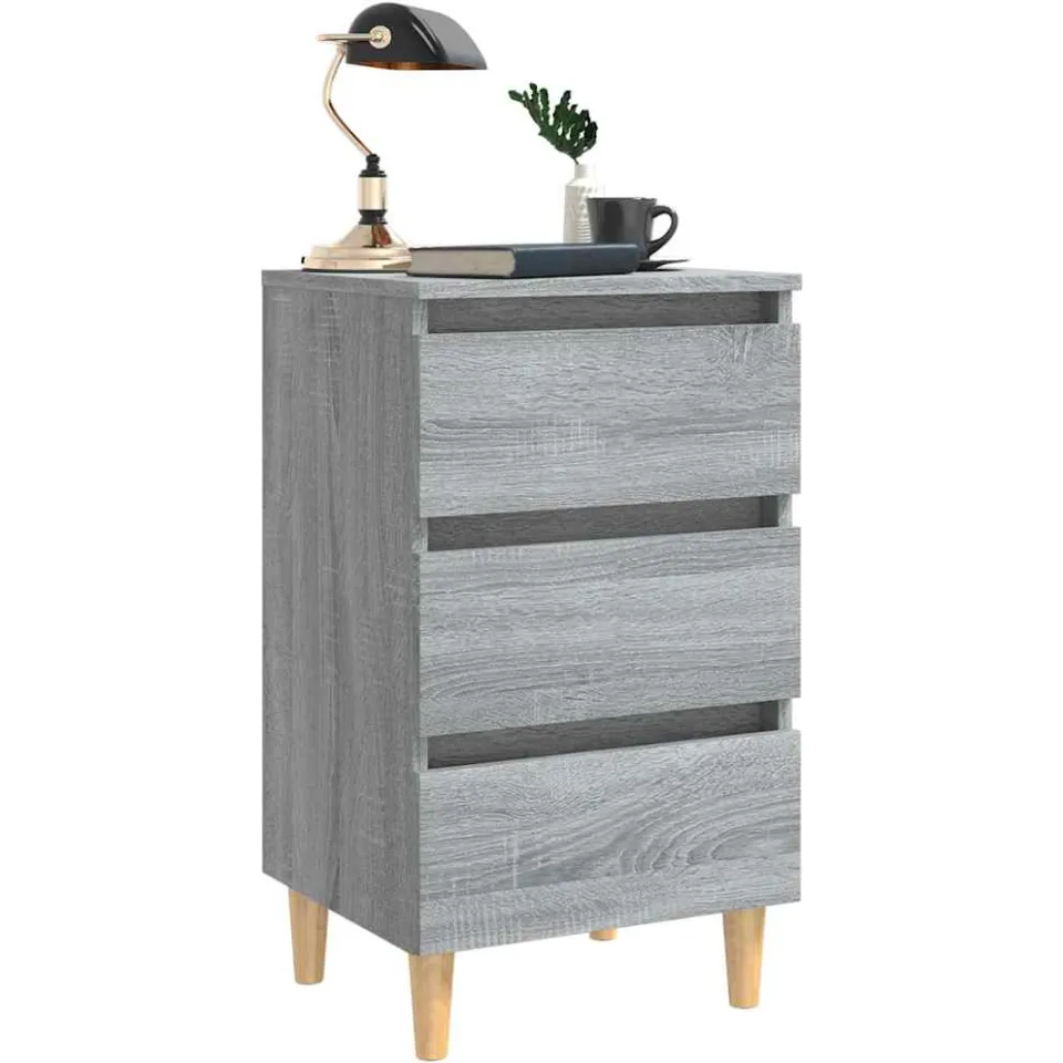 vidaXL Nachtkastje met massief houten poten 40x35x69 cm grijs sonoma