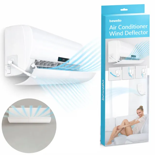Bewello Windscherm voor Airco - Windgeleider Universeel 57 t/m 105 cm breedte - (DRAAIBAAR + KANTELBAAR) - Luchtverspreider Flap voor Airconditioning - Winddeflector - Windverdeler Cover Luchtscherm Deflector Wit