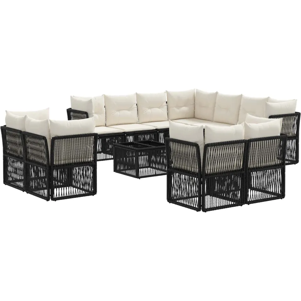 vidaXL Tuinbankenset 12 st Zwart poly rattan, foto 3