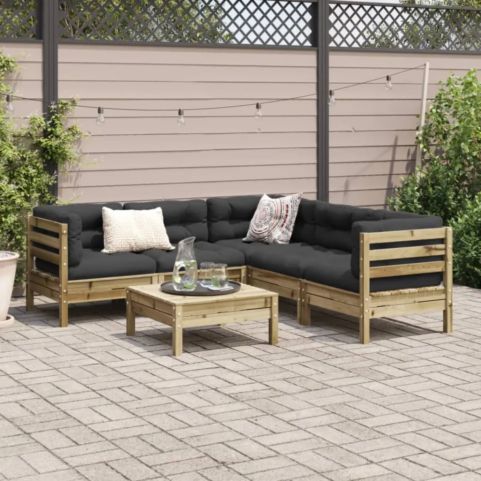 vidaXL 6-delige Loungeset met kussens geïmpregneerd grenenhout bruin, foto 2