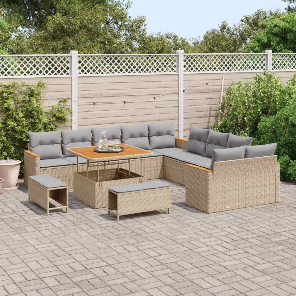 vidaXL Tuinbankenset 13 st Beige poly rattan