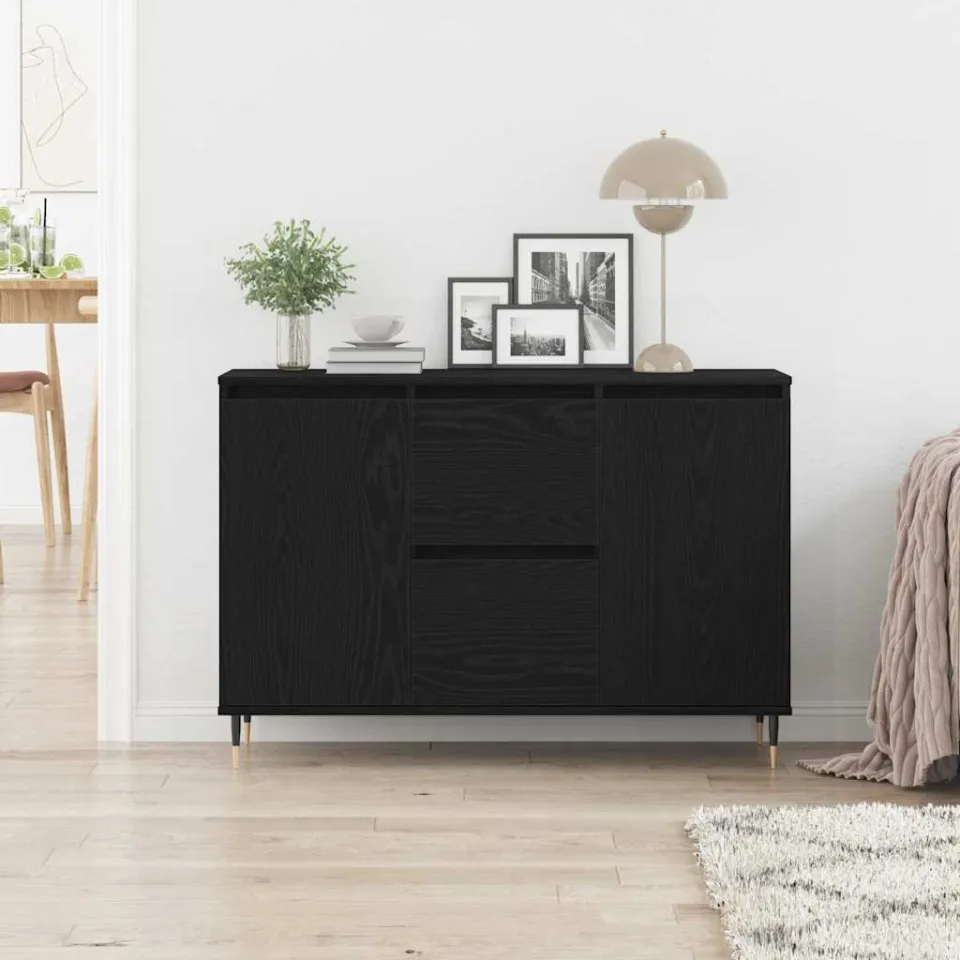 vidaXL Dressoir Zwart Eiken 101,5 x 35 x 70 cm Bewerkt hout, foto 4