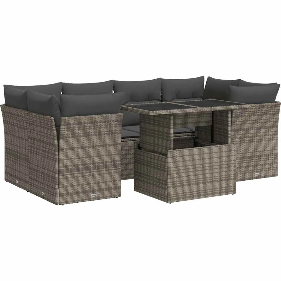 vidaXL 7-delige Loungeset met kussens poly rattan grijs, foto 3