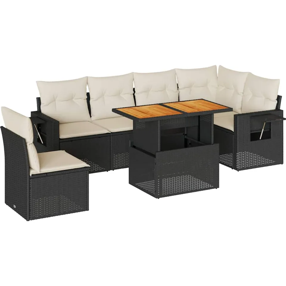 vidaXL 7-delige Loungeset met kussens poly rattan zwart, foto 3
