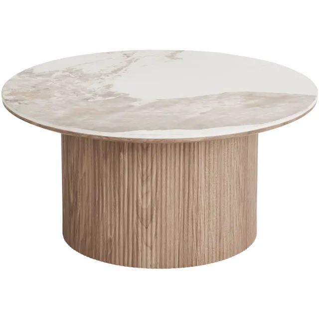 House Nordic Salontafel Athens - Rond Keramisch Wit/Bruin - Ø80x40cm