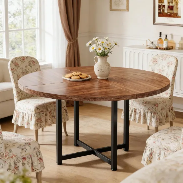 REDOM Ronde Eettafel - Industriële Stijl - Voor Keuken - Hout En Metaal - Zwart Bruin - Ø 120 Cm Zwart+Bruin
