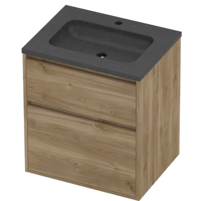 Proline Rollo Badmeubelset Hardsteen Elegant 1 Kraangat Greeploos 60x46x67 cm Blue Stone Cider Oak Eiken