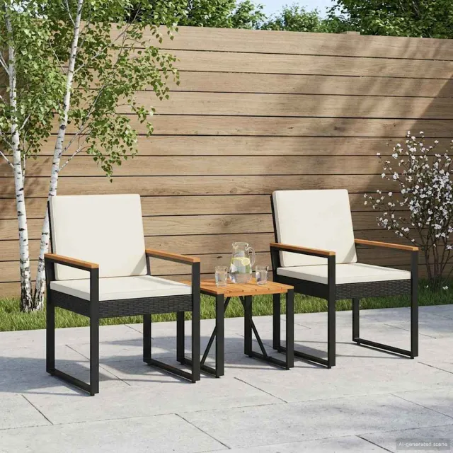 vidaXL Buitenmeubelset 3 st Zwart en Cream Wit poly rattan
