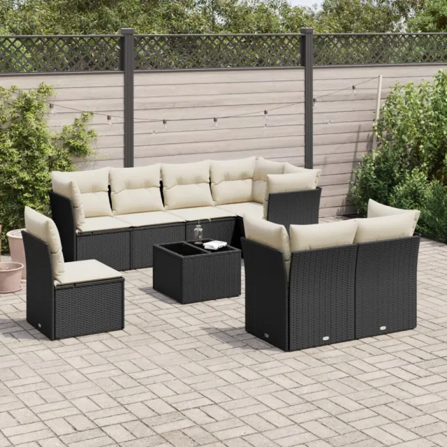 vidaXL 9-delige Loungeset met kussens poly rattan zwart, foto 2