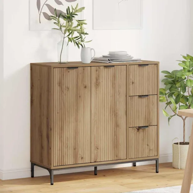 vidaXL Dressoir Artisan Eiken 89,5 x 33 x 82 cm Bewerkt hout Bruin