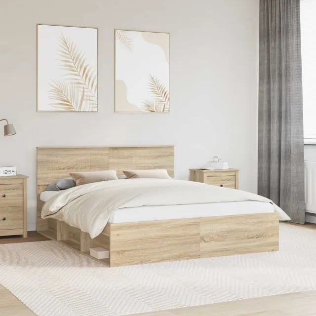 vidaXL Bedframe Sonoma Eiken 160 x 200 cm Massief grenenhout Bruin